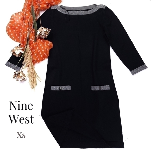 Nine West Black Silver Dress sz Xs - Picture 1 of 8
